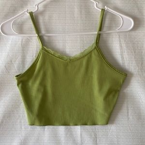 Lime Green Laced Trim Cropped Tank Top